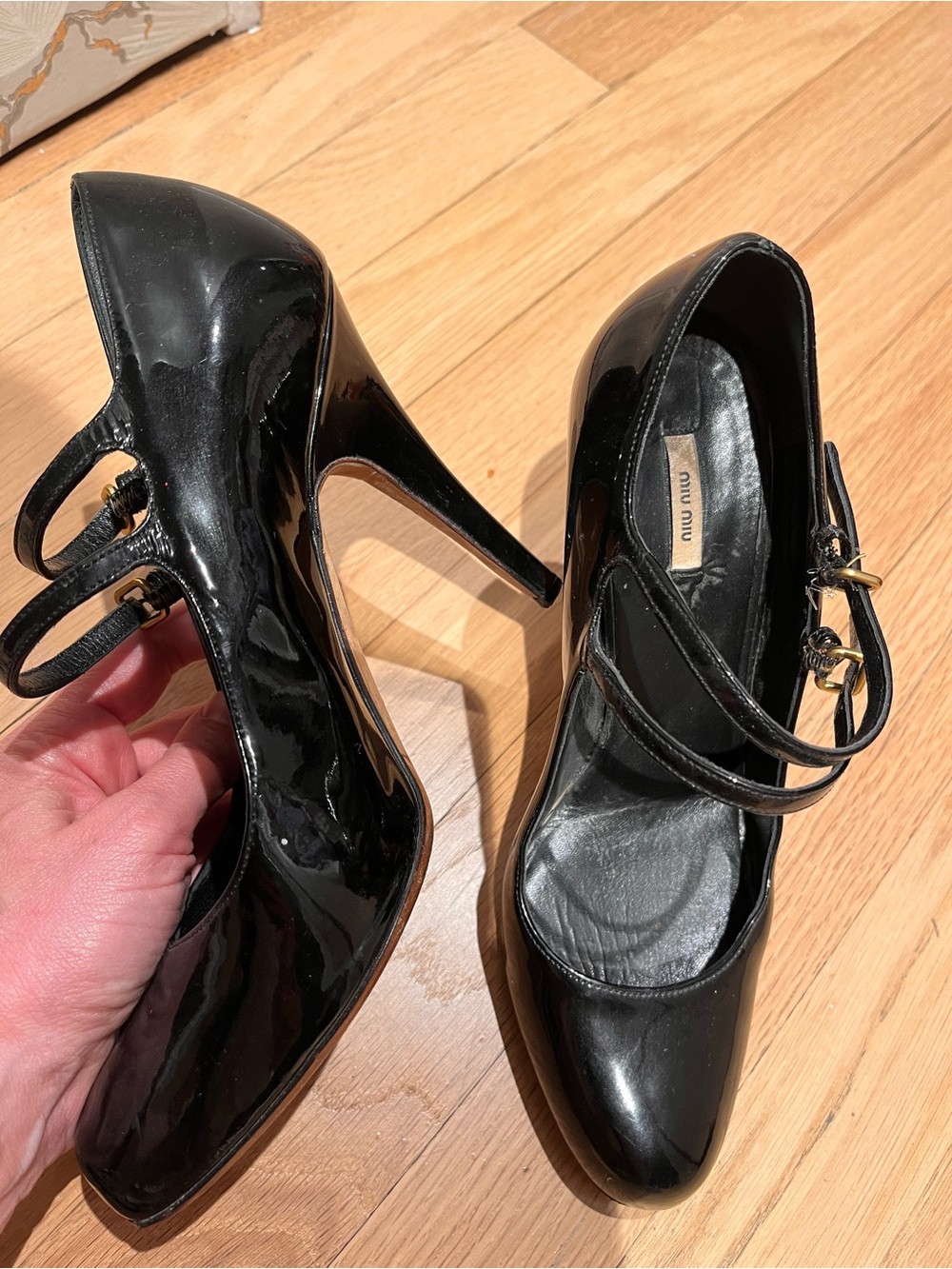 Miu Miu Black Patent Leather Double-Strap Stiletto Pumps